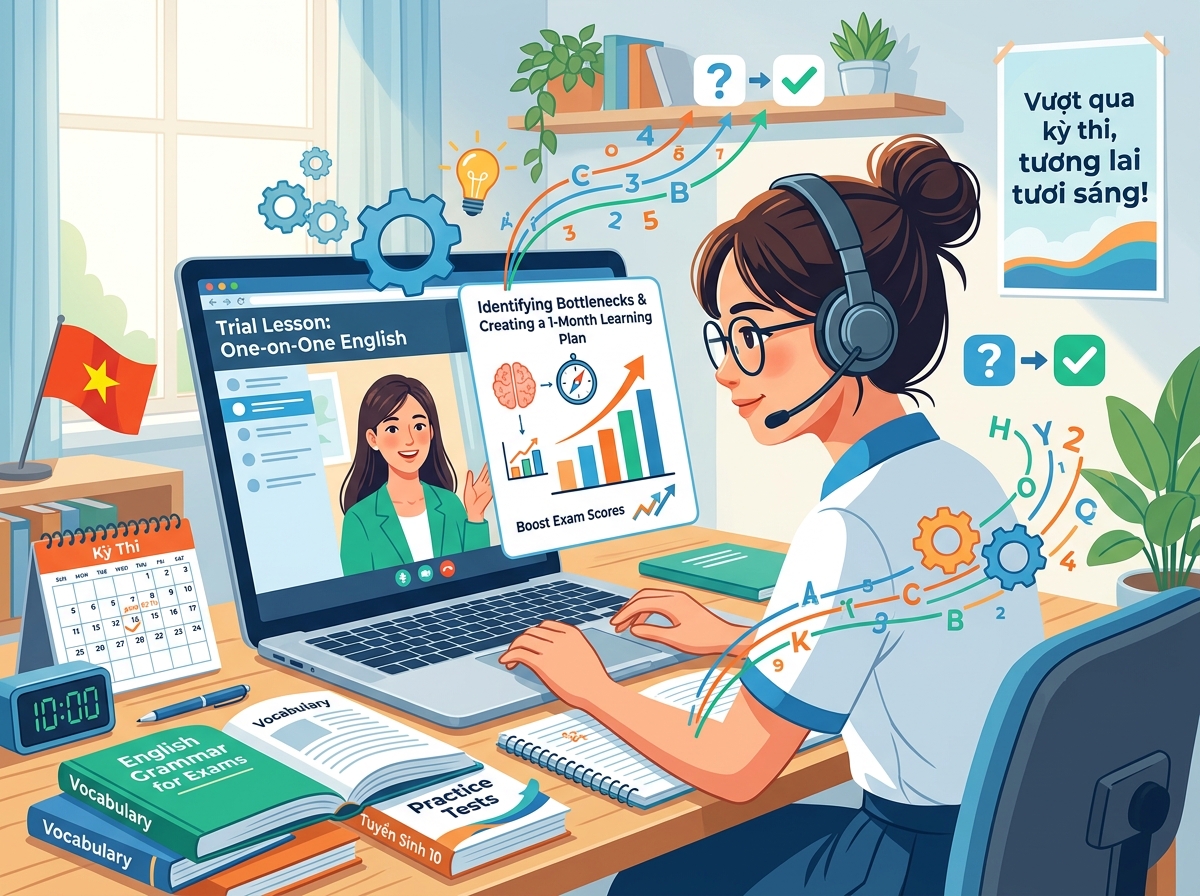 Học sinh ôn tiếng Anh thi THPT với buổi học thử 1 kèm 1 online