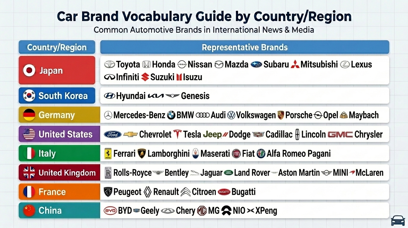 Infographic: các hãng xe — car brands vocabulary