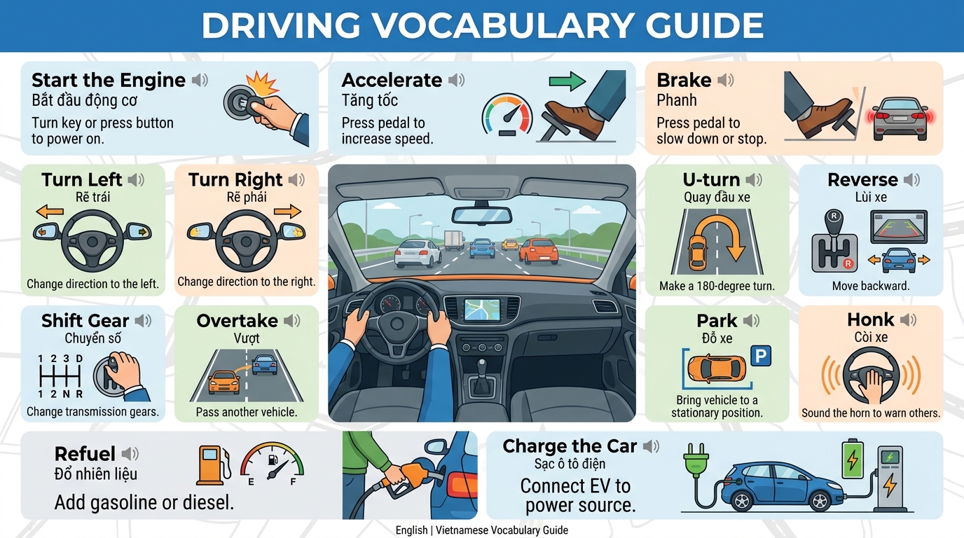 Infographic: từ vựng lái xe — driving vocabulary