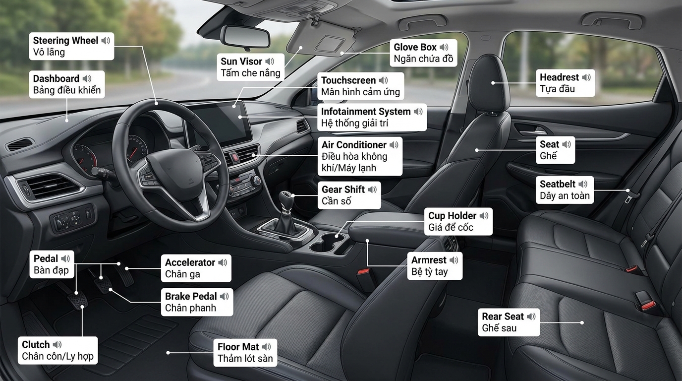 Infographic: từ vựng nội thất xe (interior car parts)